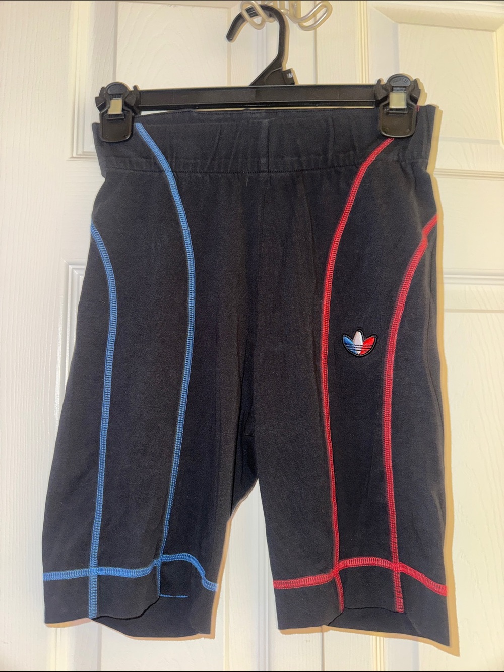 adidas Black  Athletic Shorts with Red & Blue Piping